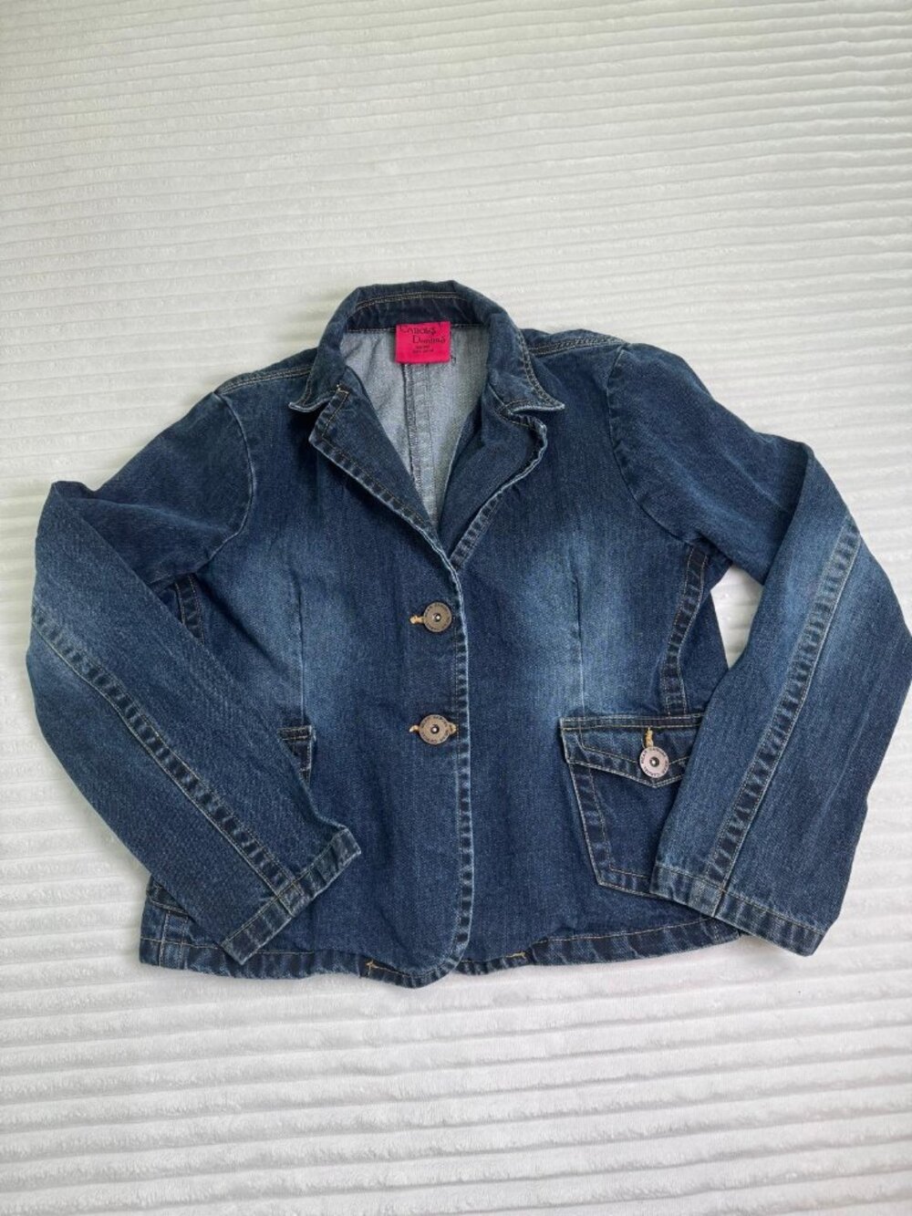 Carols Denims Jackets Blazer Button Front Women's L Dark Blue Jean Long Sleeve